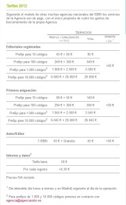 Tarifas ISBN2012